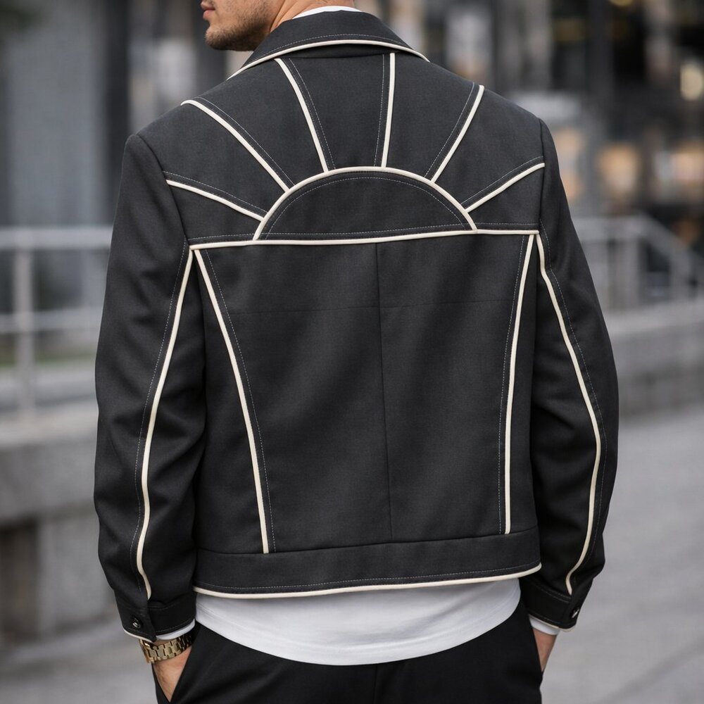 74. Vintage handmade structured jacket with sunburst detailing – Like New